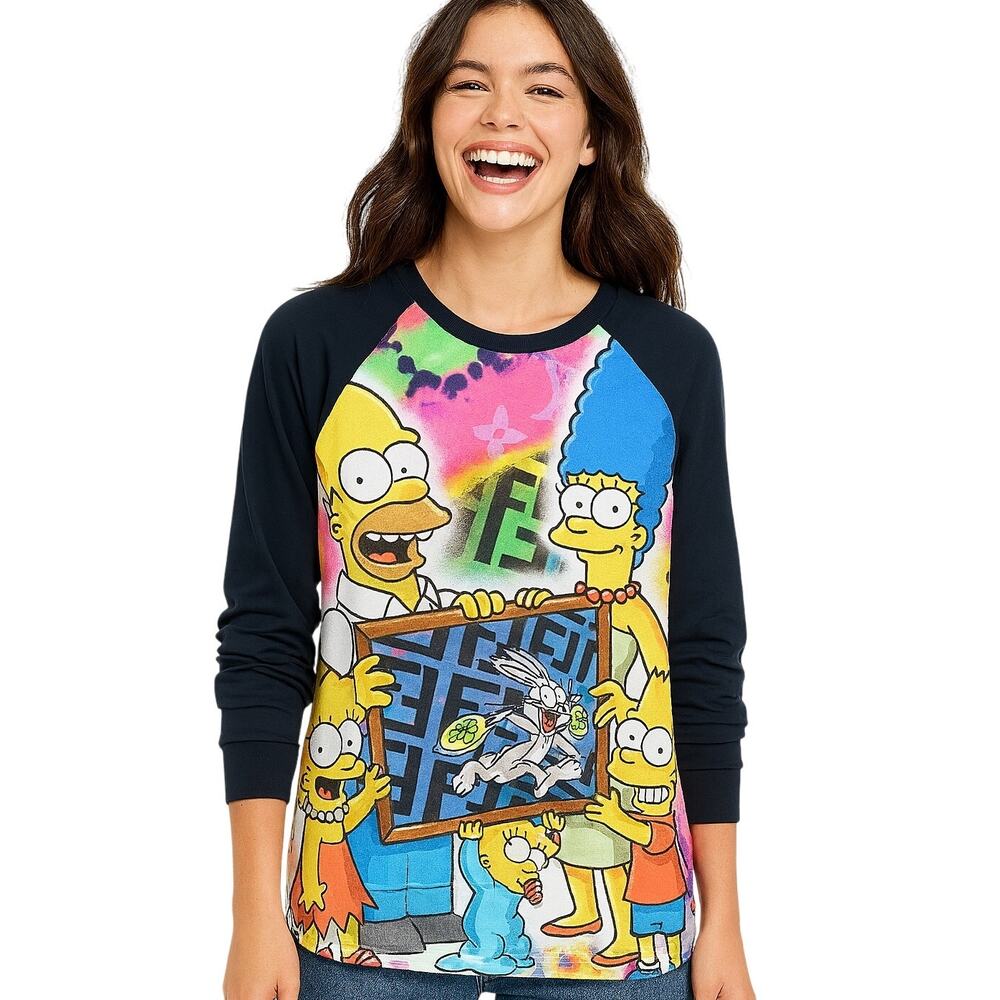 Simpsons x Fendi x Bugs Bunny Long Sleeve Raglan T-Shirt Unisex S *READ*